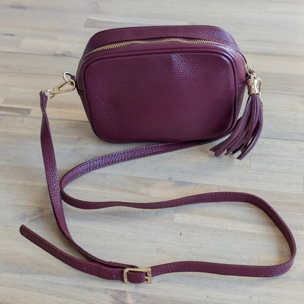 Borse In Pelle Genuine Leather Burgundy‎ Crossbody Shoulder Bag Tassel